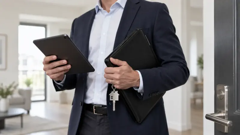 An Image Of A Property Manager Who is Doing a Property Analysis On a Katy Property to Find The Ideal Rent