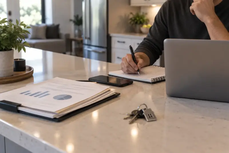 A home owner figuring out if they should hire professional property management for their property by doing the math