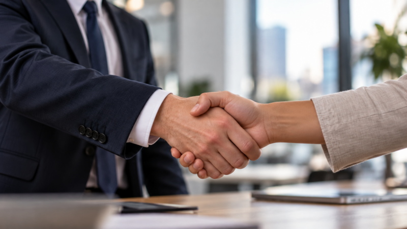 A Texas based property manager and a homeowner shaking hands