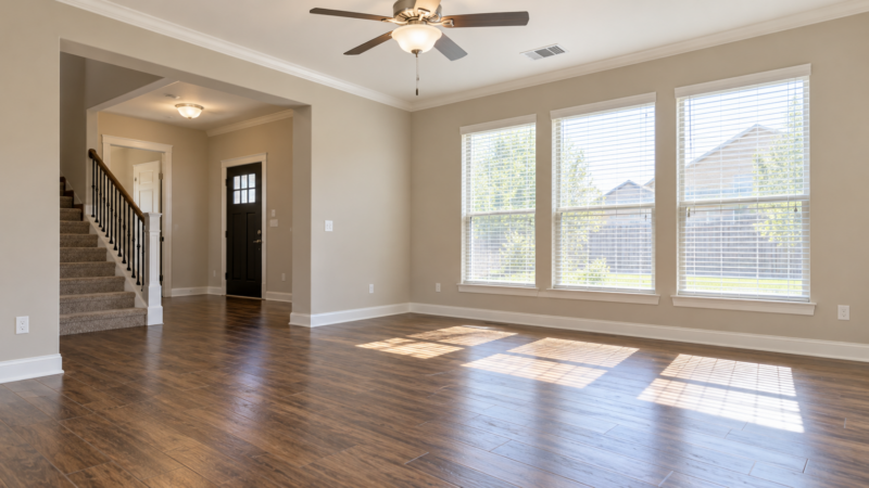 Empty rental home with clean hardwood floors and natural lighting, illustrating the rent-ready turnover process for Katy, Texas landlords.