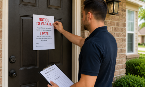 man-putting-notice-to-vacate-on-door